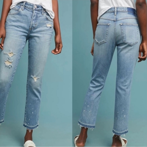 AMO Denim - Amo Babe Forget Me Not Straight cropped Blue Distressed Women Jeans Size 28